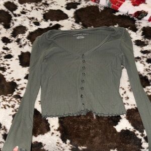 American Eagle Outfitters Dark Green Button-Down Top